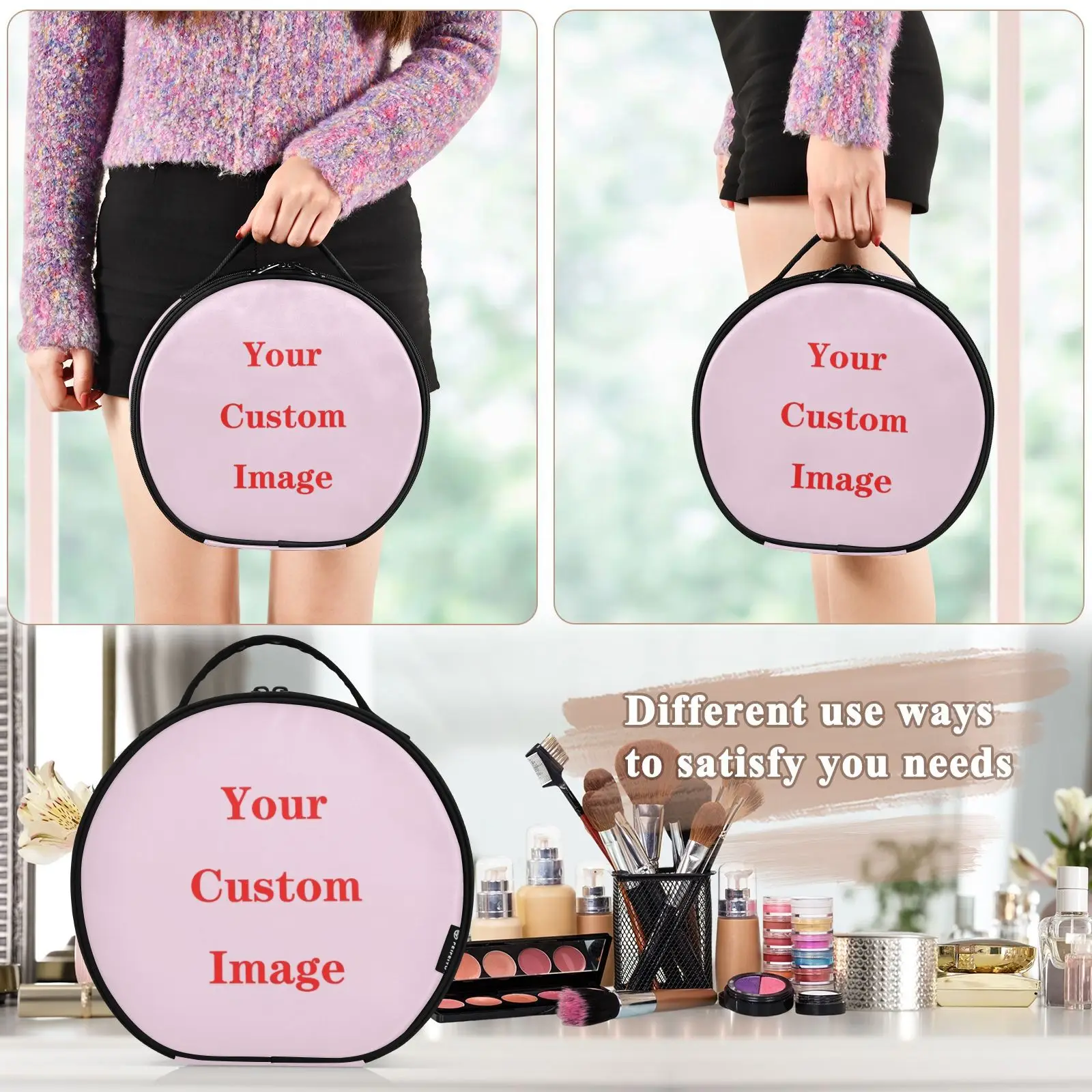 Round hard partition Cosmetic Bag Organizer Women Travel Make Up Customized Pattern Cosmetics Suitcases Makeup Toiletry Bag New