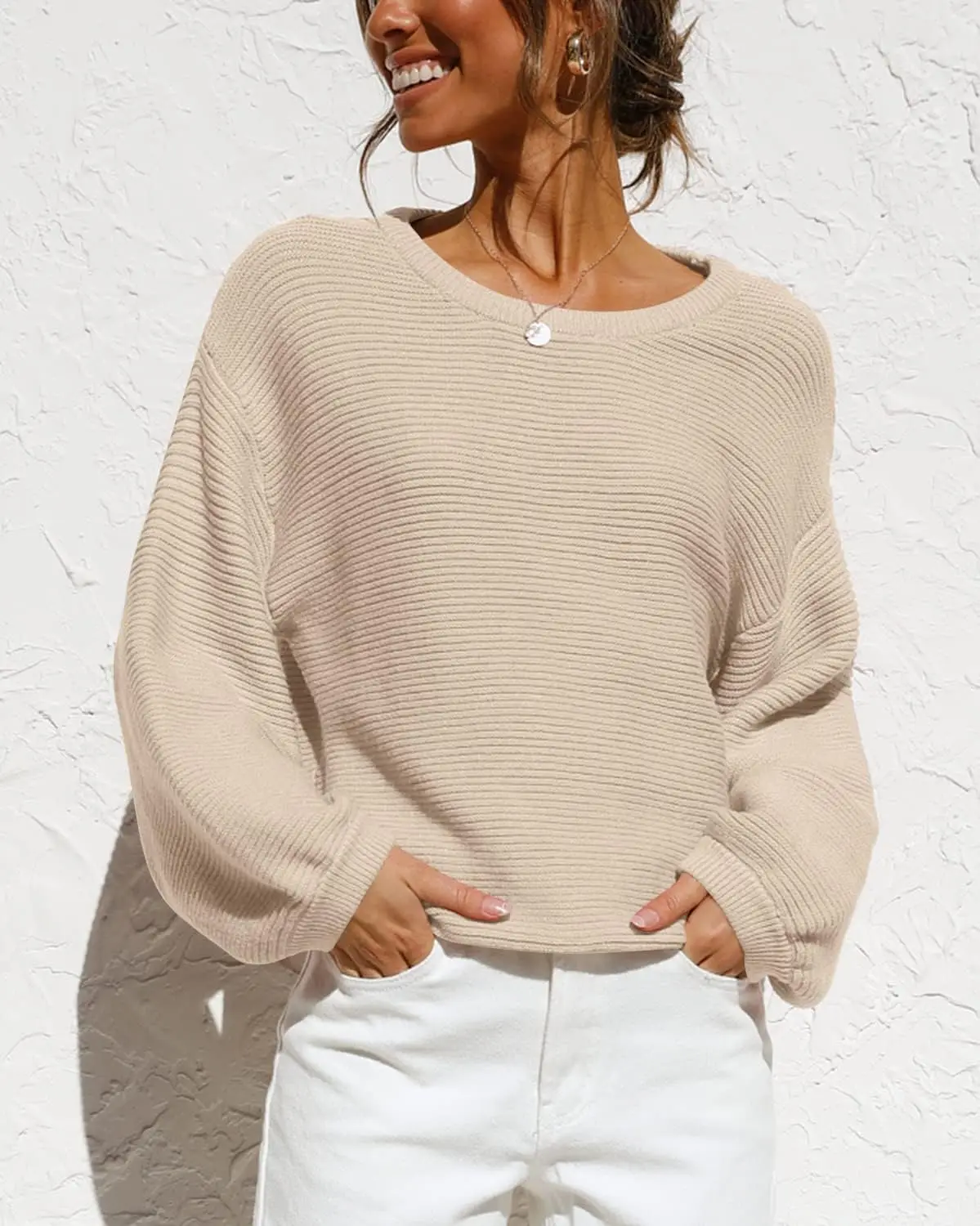 Casual Knit Oversized Sweater Women Winter Y2k Clothes Crew Neck Long Sleeve Jumper Tops Cozy Soft Slouchy Pullover Sweaters