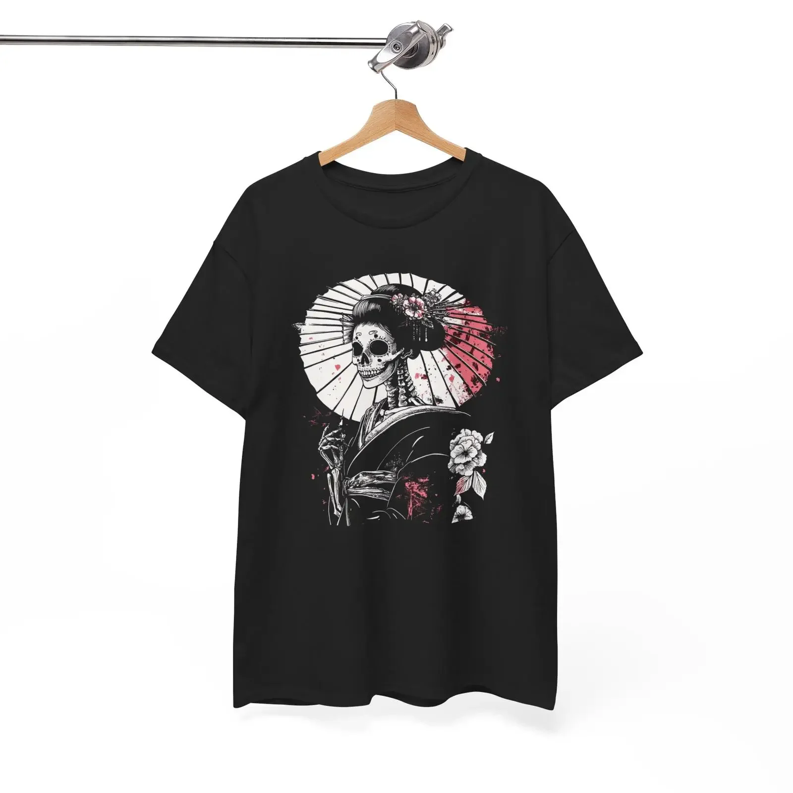 Japanese Skeleton Geisha T Shirt Japan woman vintage Washed Stretched fashion Soft designer clothes Versatile homme Unisex