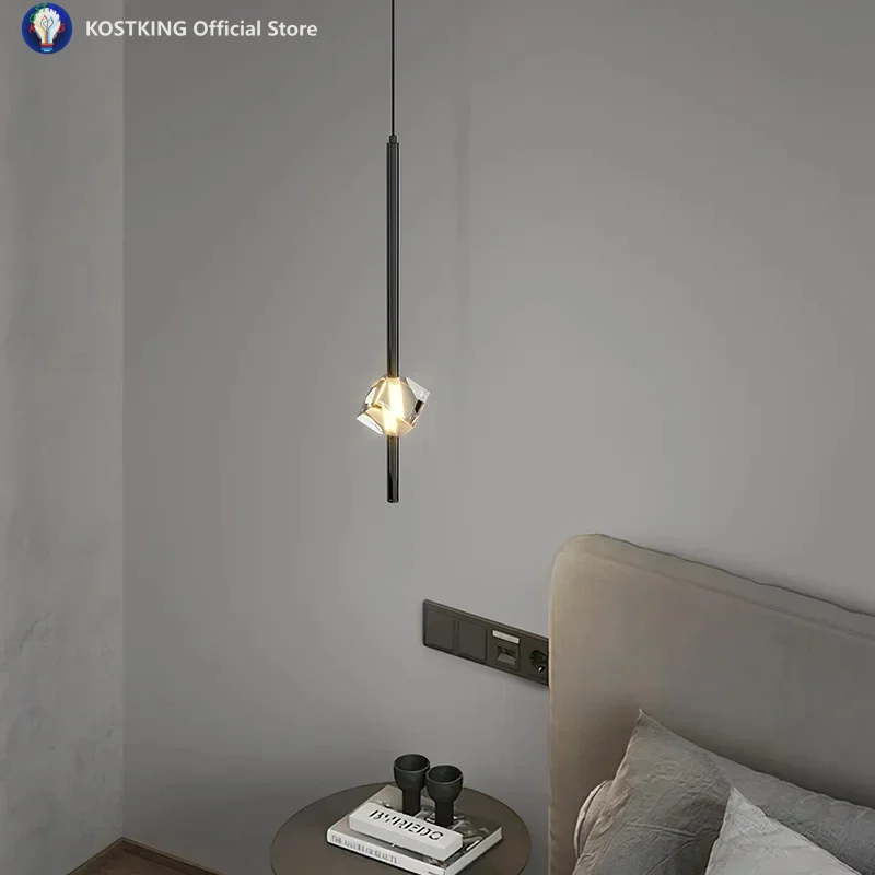 Crystal Pendant Lights Lustre Vertical Hanging Lamp Ceiling Suspension for Bedroom Dining Room