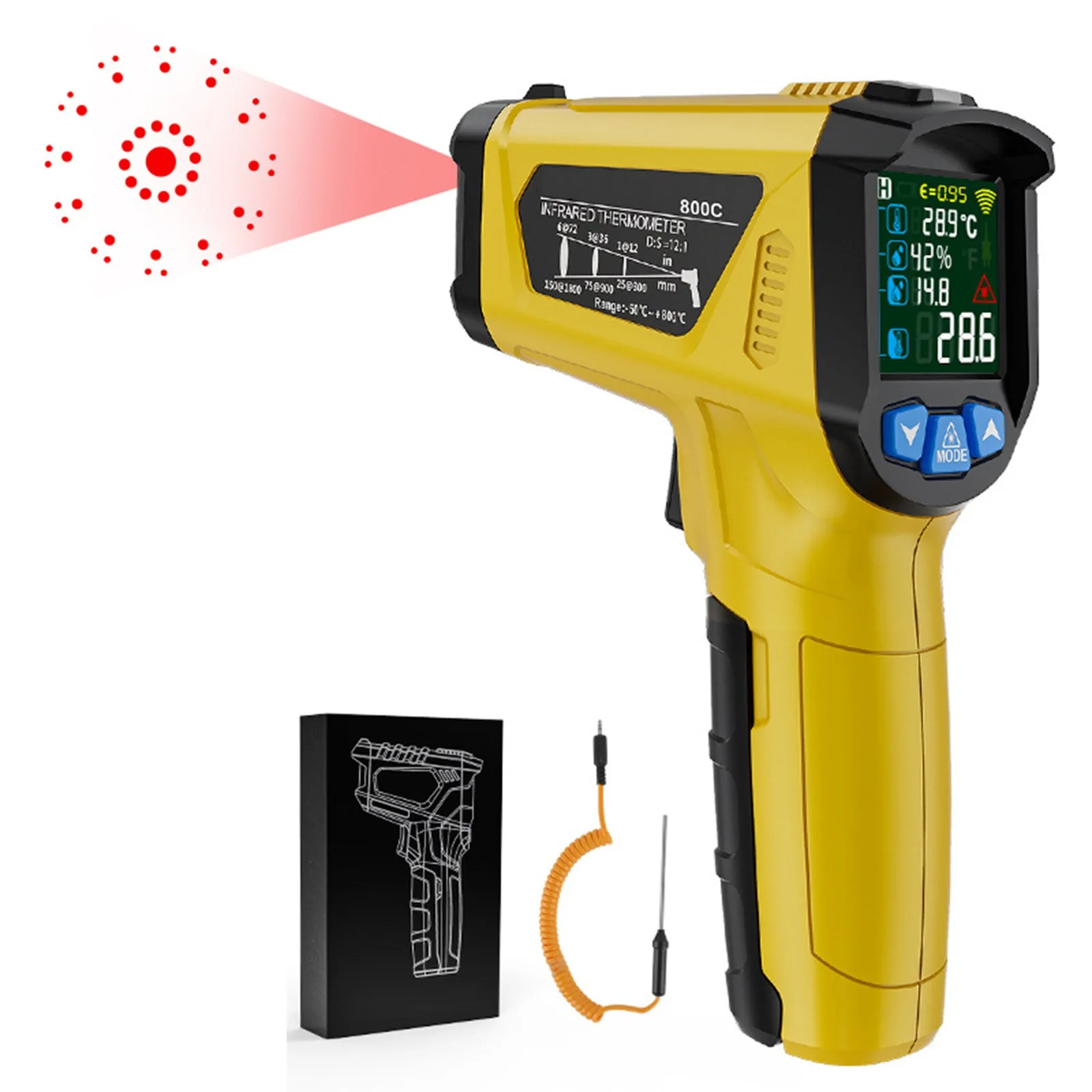 

Infrared Thermometer 800C Non-Contact Temperature Meter Handheld Humidity Meter LCD Industrial Outdoor Digital Thermometer
