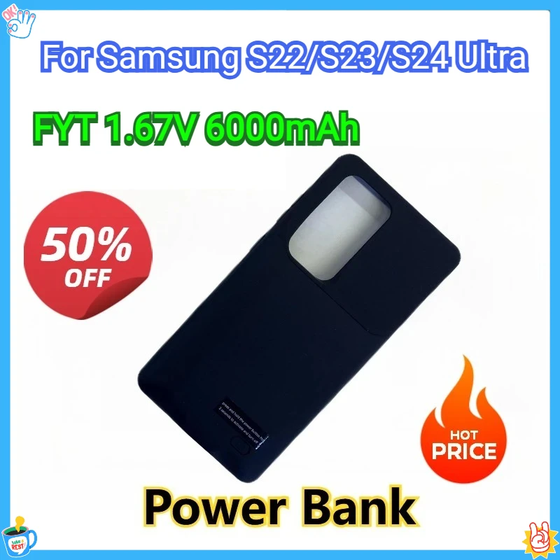 

1.67V 6000mAh FYT Back Clip Battery Power Bank Plus Fully Soft Rubber Wireless Charger For Samsung S22/S23/S24 Ultra.