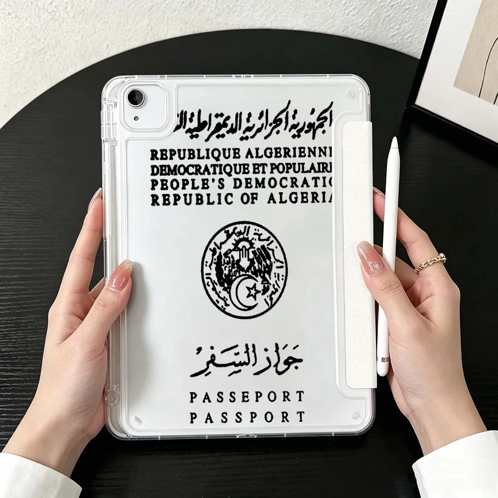 Algerian Republic Passport Case For iPad Mini Pro Air 5 6 7 8 9 11th 11 9.7 10.9 13 inch Transparent Y-Shaped Folding Tablet