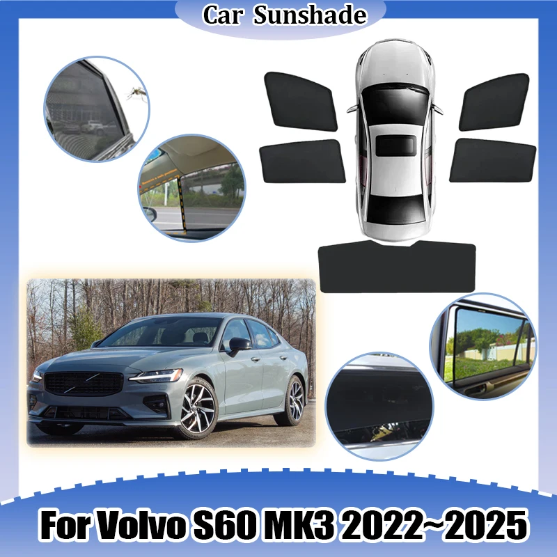 

Для Volvo S60 MK3 2022 2023 2024 2025: Сетчатая солнцезащитная шторка на окно автомобиля, защита от УФ-лучей, дышащая, для конфиденциальности, аксессуар для авто