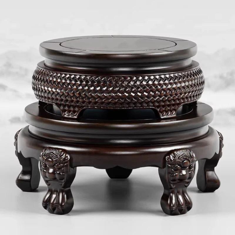 Ebony round ornament vase base solid wood bracket Buddha statue wine jar fish tank bonsai mahogany handicraft base