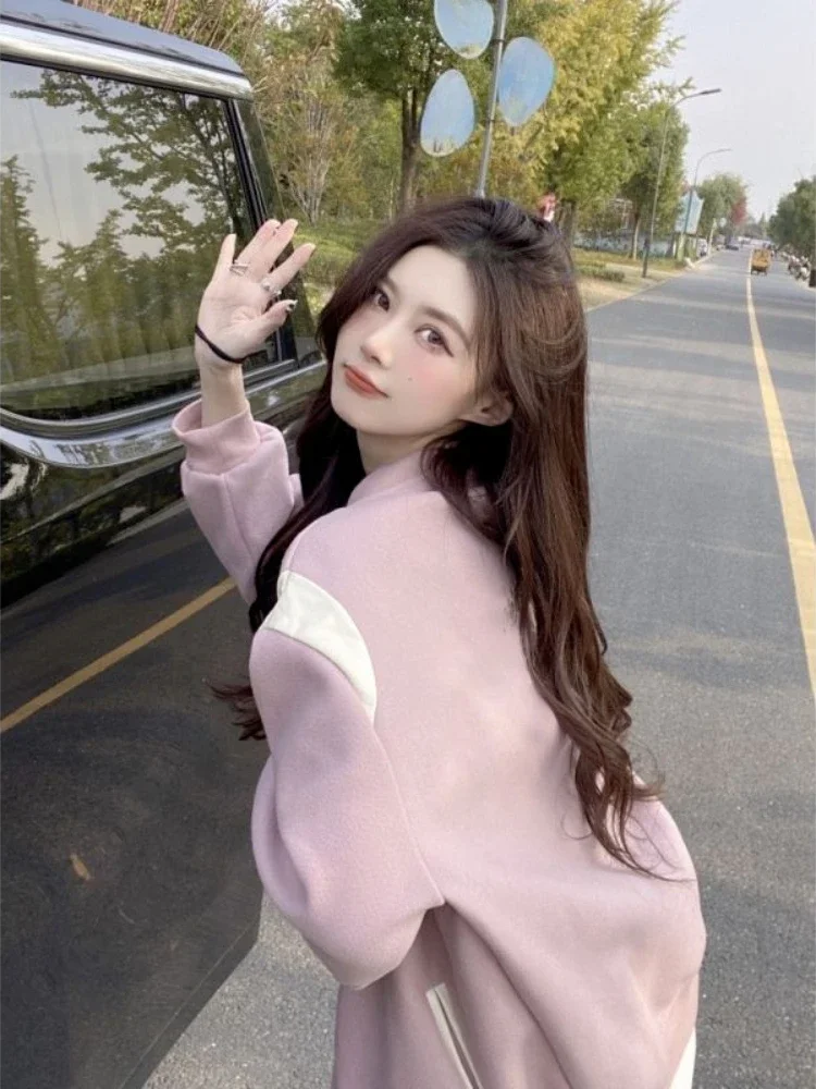 

Универсальная розовая бейсбольная куртка, женская верхняя одежда нового сезона 2025 года, свободная повседневная туника, топ, вдохновленный тенденциями Instagram ​