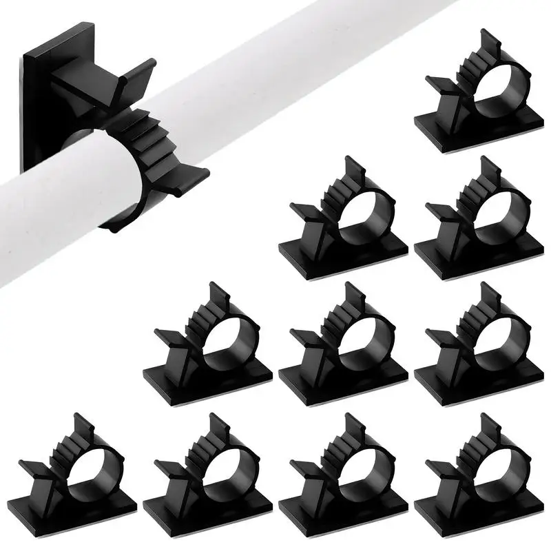 10ชิ้นคลิปจัดการสายไฟตัวหนีบสายสายรัดสายไฟกาวแบบปรับได้สายรัดสายรัดแบบรูด
