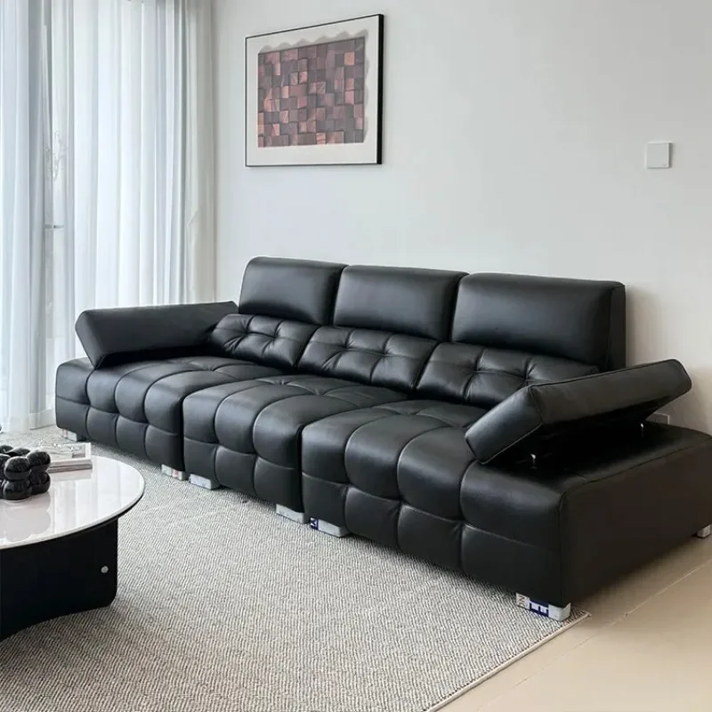 Italian min imalist first-layer cowhide living room straight row small apartment simple leather sofa