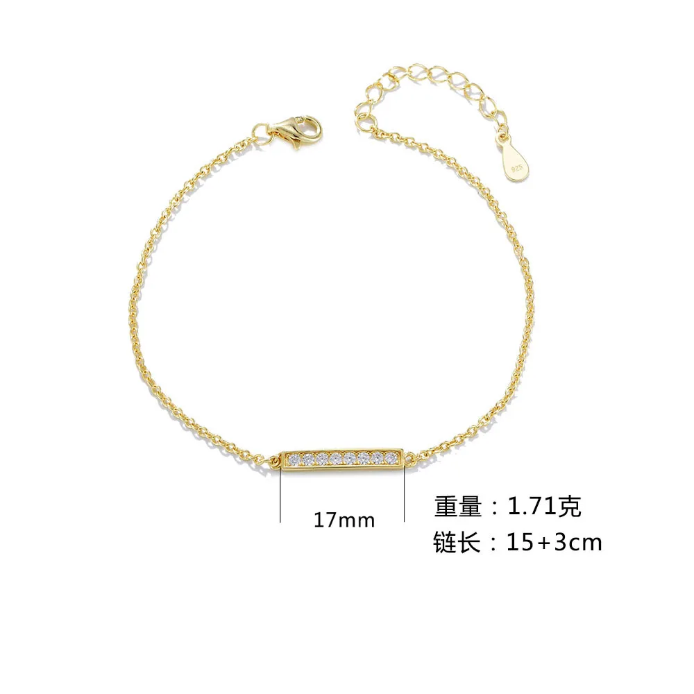 fulsun Wholesale simple bar Chian Bracelet for Female girls fashion Minimalist 925 sterling silver gold plated cubic zirconia