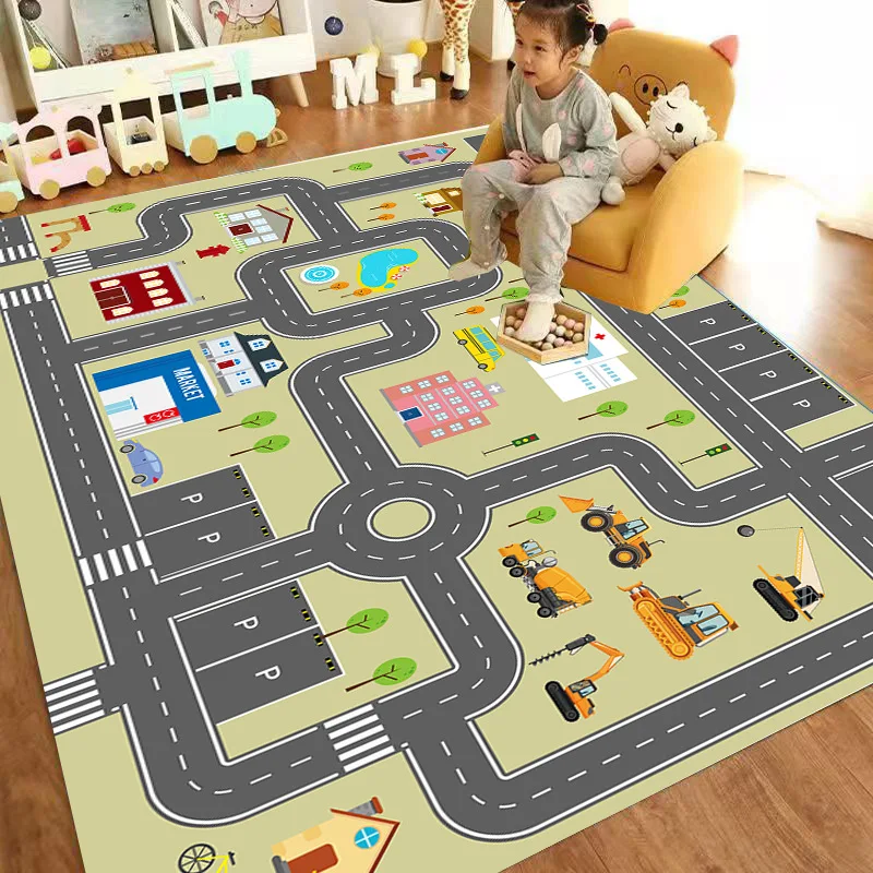 Modern Road Traffic Route Carpet for Living Room Children\'s Play Non-slip Large Area Rugs Bedroom Bedside Boys Game Room Carpet