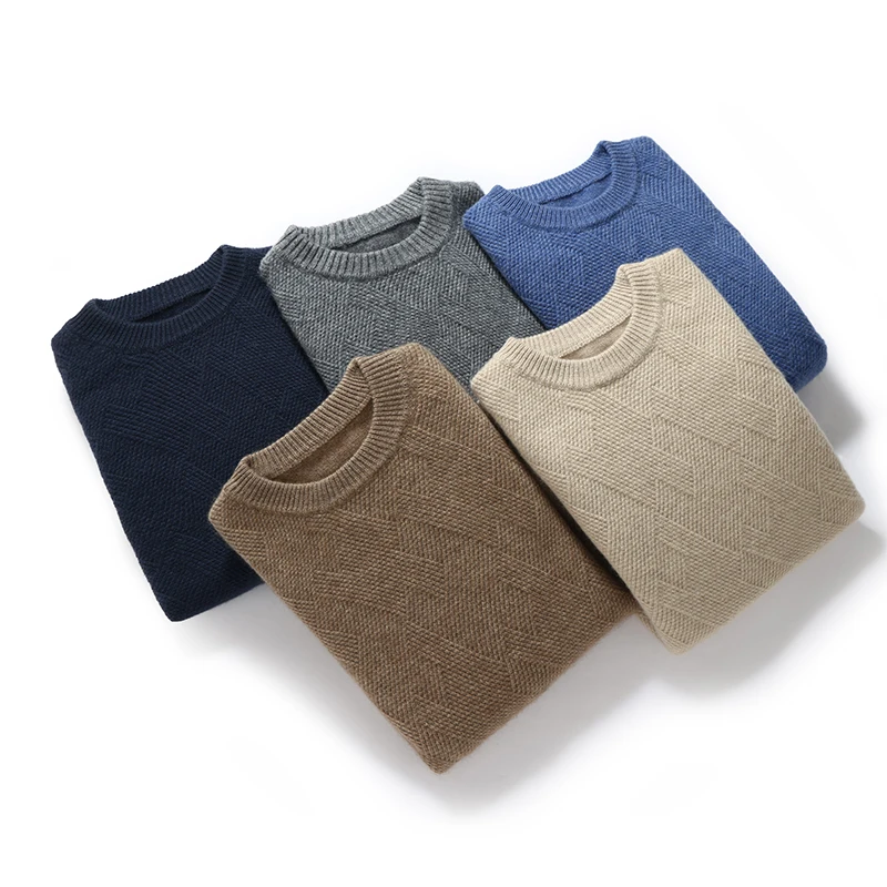 100% Goat Cashmere Sweater Men's O-Neck Knit Pullover 2025 Autumn/Winter New Thicken Long Sleeved Tops Business Casual Menswear