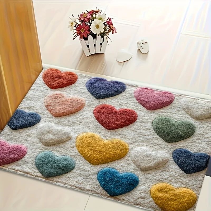 VIKAMA Valentine's Day Heart-Themed Carpet, Anti-Slip And Dirt-Resistant Bathroom, Entrance, Kitchen Floor Mats For Home Decor