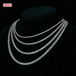 GIGAJEWE Moissanite Tennis Necklace Round Cut White D Color 18K White Gold Plated Silver Pendant S925 Woman Wife Girl Gift