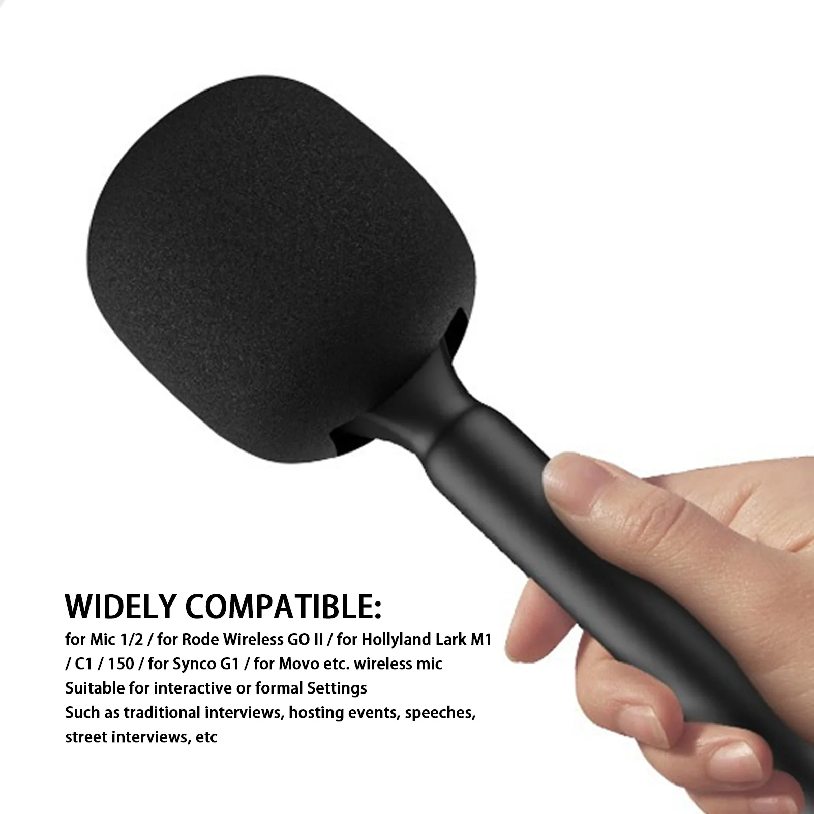 Interview Handheld Adapter Universal  Easy To Use Black Wireless Mic Handle with Windshield Foam for Hollyland Lark M1