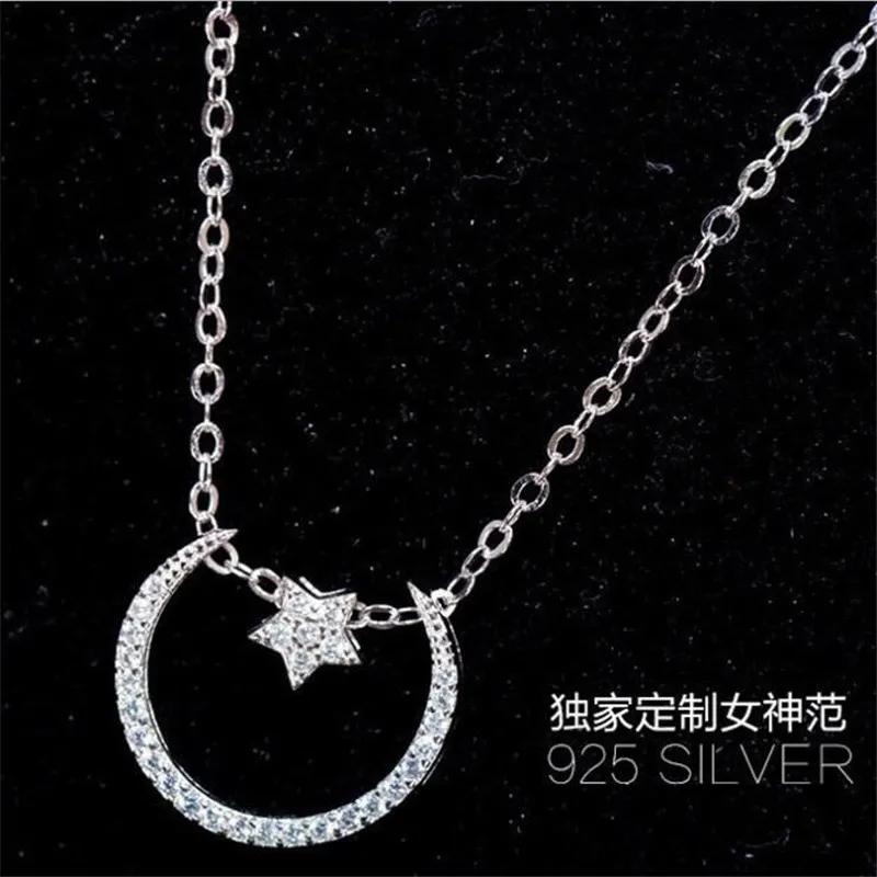 Fashion Moon And Star Micro Crystal 925 Sterling Silver Jewelry Popular Fashion Pendant Necklaces XL167