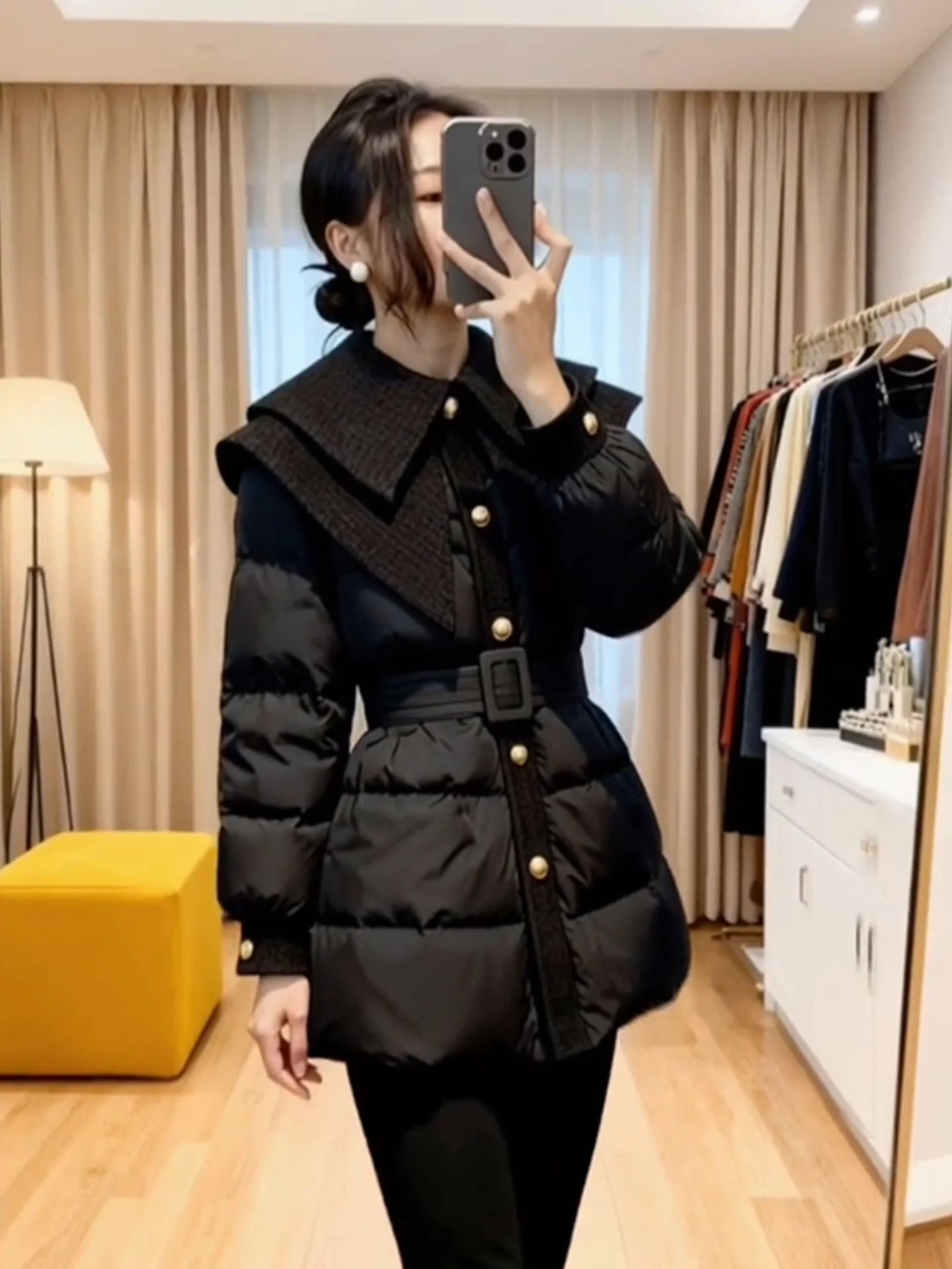 Bla cintura-conchaçadora feminina puffer jaet luxo sle longo sve cintura alta thi outerwear ele lindo casaco de inverno