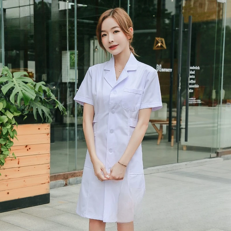 Uniforme de enfermeira rosa de manga longa feminino inverno engrossado manga curta verão fino farmácia hospital workwear jaleco