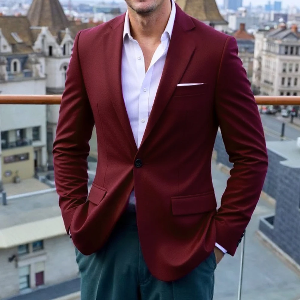 Traje de negocios Formal para hombre, abrigo, traje ajustado con un solo botón, chaqueta para novio, boda, trajes ajustados personalizados de un solo pecho para hombre