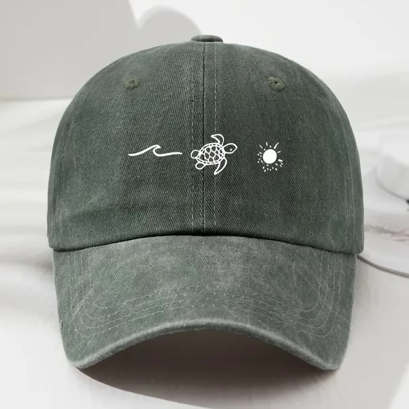 Wave turtle sun printed baseball cap,retro style for men and women,fashionable outdoor sun shading and adjustable sun protection