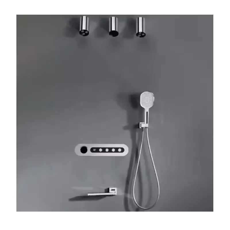 4-Function Thermostatic Single Handle Shower Set Concealed Wall Mounted Brass Control Rain Pattern Jet Soft Brushed Chrome