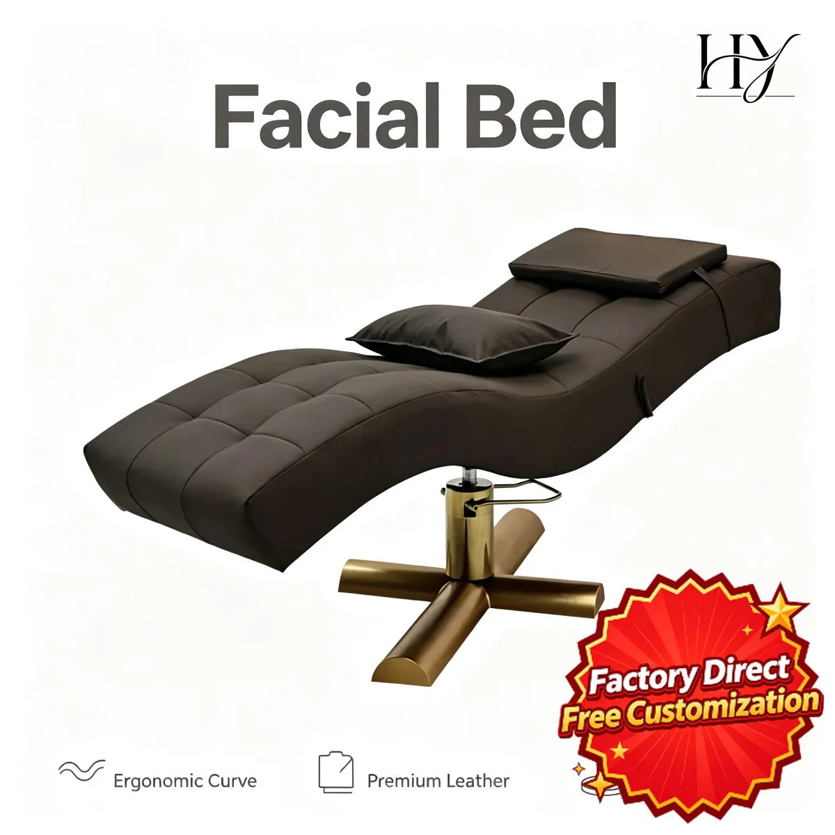 S-Shaped Lash Bed Adjustable Curved Massage Table PU Leather Ergonomic Beauty Lounger for Eyelash Extension Spa Salon Tattoo