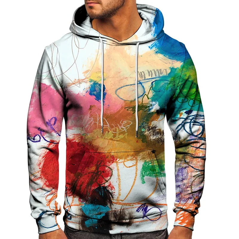 Colorful Graffiti Vintage Style Men Hoodies 2023 Spring New Women Print Hooded Sweatshirt Male Tracksuit Clothes Pullover S-6XL