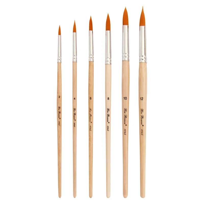 

6 pcs/Sets Fine Watercolor Propylene Painting Brushes short Wood rod Round head Oil Painting Brushes Artistic school supplies