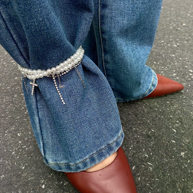 Women'S Jeans Accessories Chain - Chaîne de cheville perlée avec croix