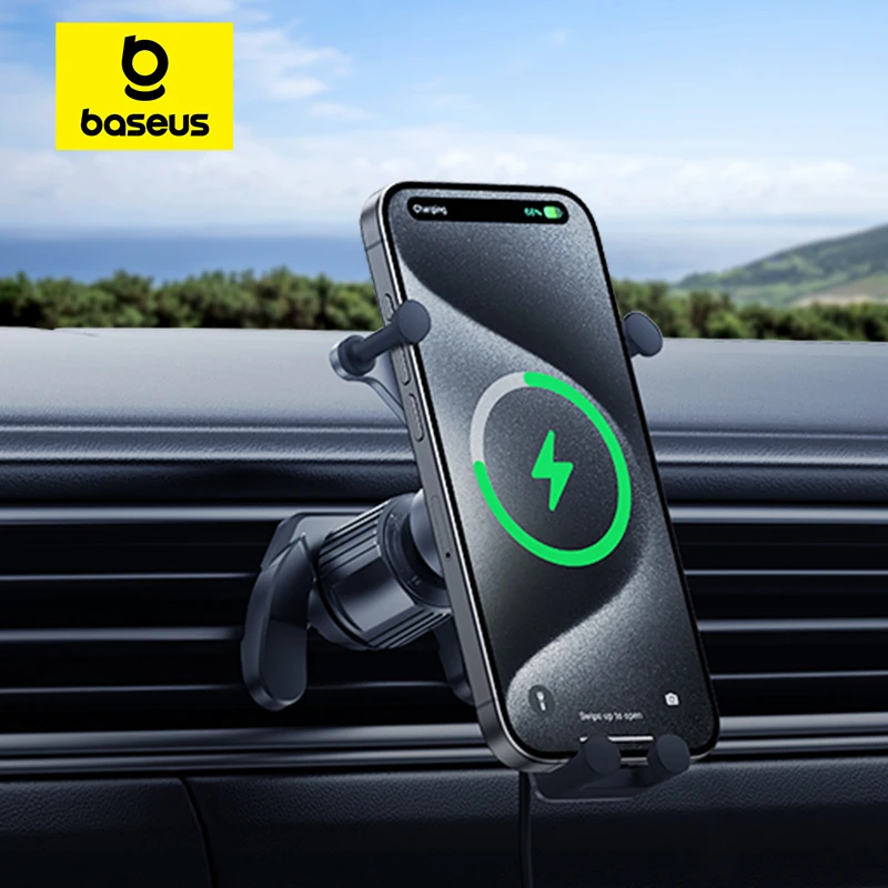 Baseus 15W Car Phone Holder Wireless Charging Stand Air Vent Gravity Telephone Mount for iPhone 14 Samsung Xiaomi Mobile Support