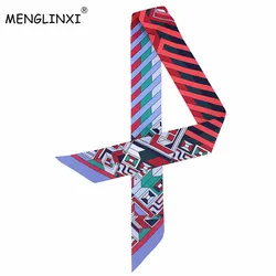 2024 New Fashion Striped Flaid Print Silk Scarf For Bag Ribbons Womens Luxury Brand Head Scarf Scarf Small Long Scarves C62