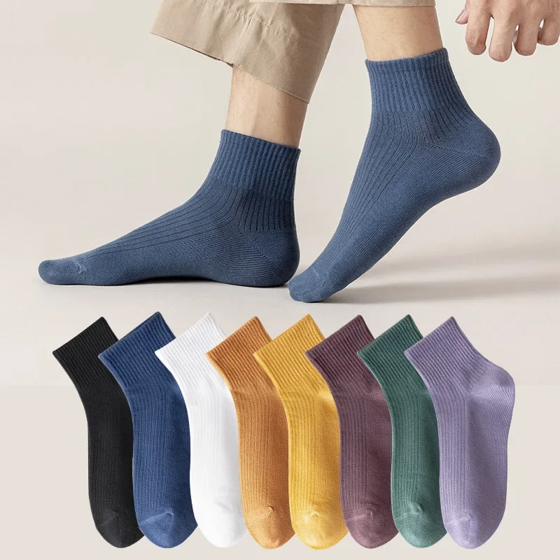 Solid Color Knitted Cotton Men Socks Breathable Crew Socks Mens Business Fashion Male Knitting Harajuku Streetwear Long Socks