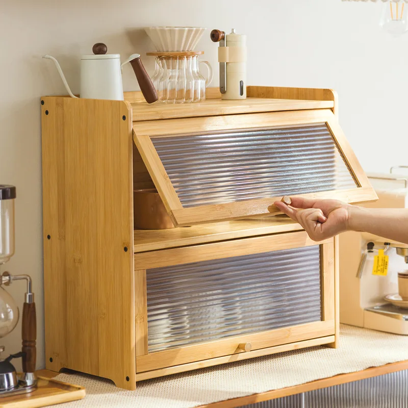 

Durable Desktop coffee cup storage box mug tea set shelf water cup cosmetics shelf solid wood bamboo with lid