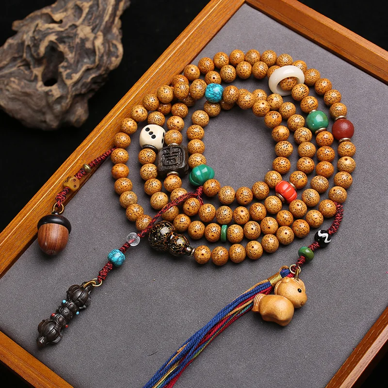 

Natural Star Moon Bodhi Seed 108 Buddha Beads High Density Open Cut Old Material Cultural Play Agate Sandalwood Bodhi Root