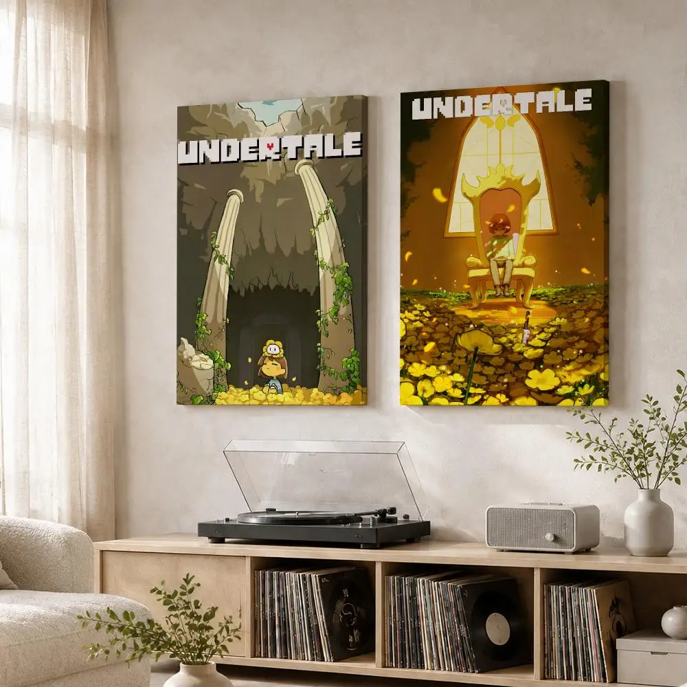 Pretty Video Game U-undertale Framed Wall Painting Wood Canvas Poster For Living Room Bedroom Hallway Office Home Decor Gift