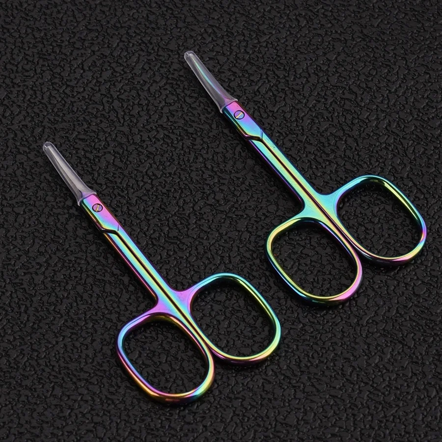 2pcs Multifunctional Titanium Coating Exfoliating Scissors for Eyebrows & Lashes - Ultra-Thin Curved Blades,Dry Light Beige