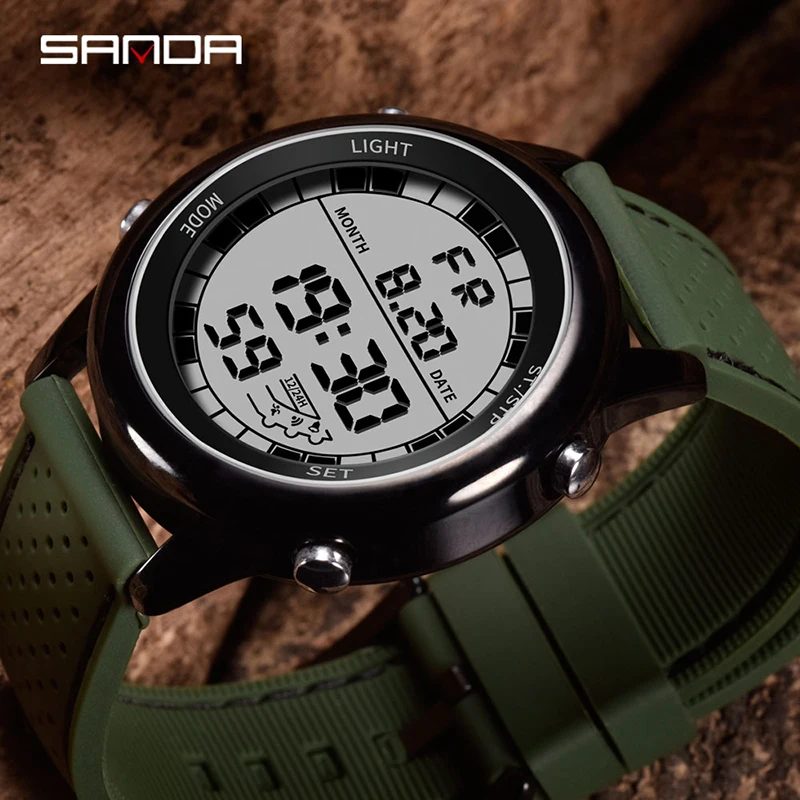 SANDA Sports Mens Watches 2023 New HD LED Digital Display Watch 24 Hours Automatic Calendar Watch Timer Alarm Clock Reloj 411