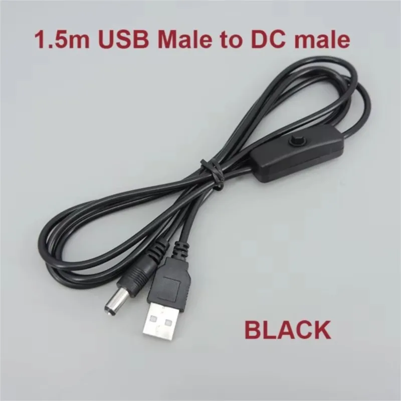 1.5m DC 5.5*2.1mm With 501 Switch Power Cord Usb To Dc Monitoring Led Light Cat Router Charging Cable E2