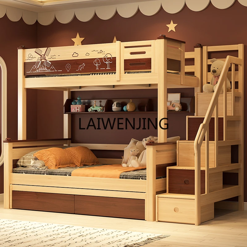 LYN all solid wood children's high and low bed mother and child bed with guardrail staggered bunk