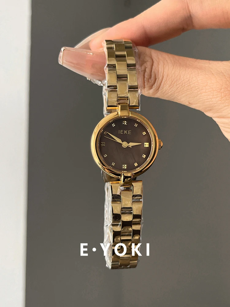 High-End Selected Watches: Gold-Plated Small Round Watch For Women, Light Luxury Retro Style, High-End Steel Strap Quartz Watch