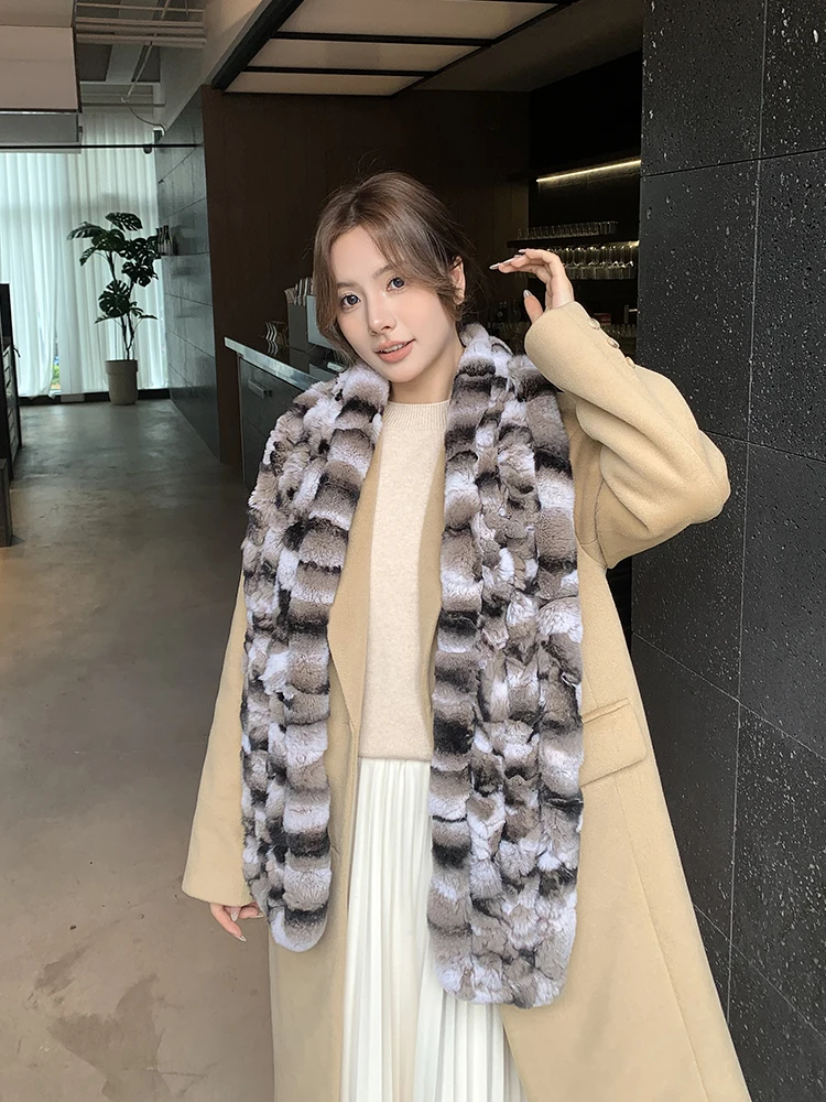 2024 Women Winter Warm Real Rabbit Fur Long Scarf Natural Rabbit Fur Muffler 2Genuine Fur Scarves Wholesale Retail Hot Sale