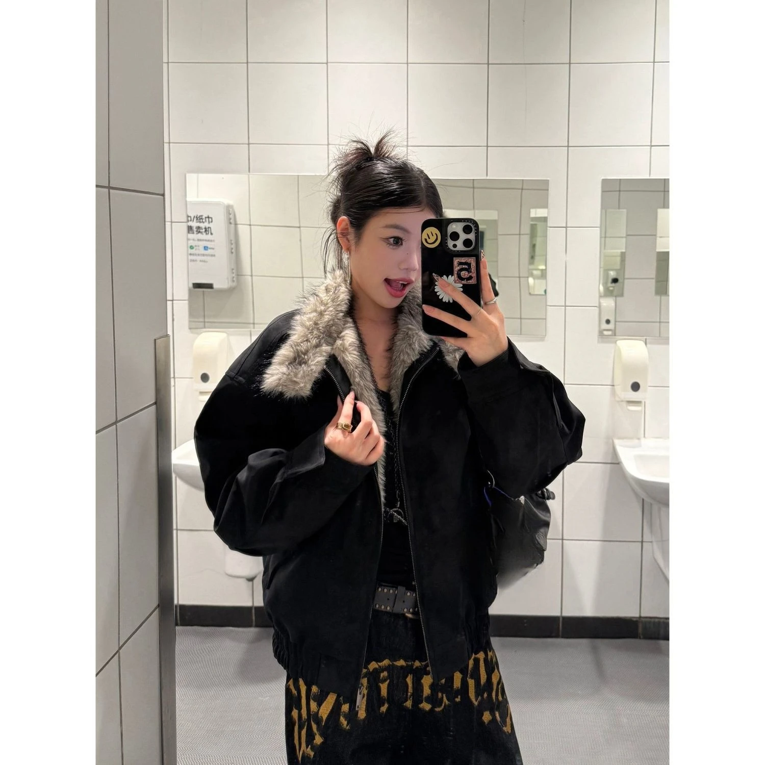 Vintage Harajuku Punk Gothic Jacket Women Faux Fur Collar Suede Fabric Warm Winter Casual Coat Daily Street Y2k Outfit 2027 New