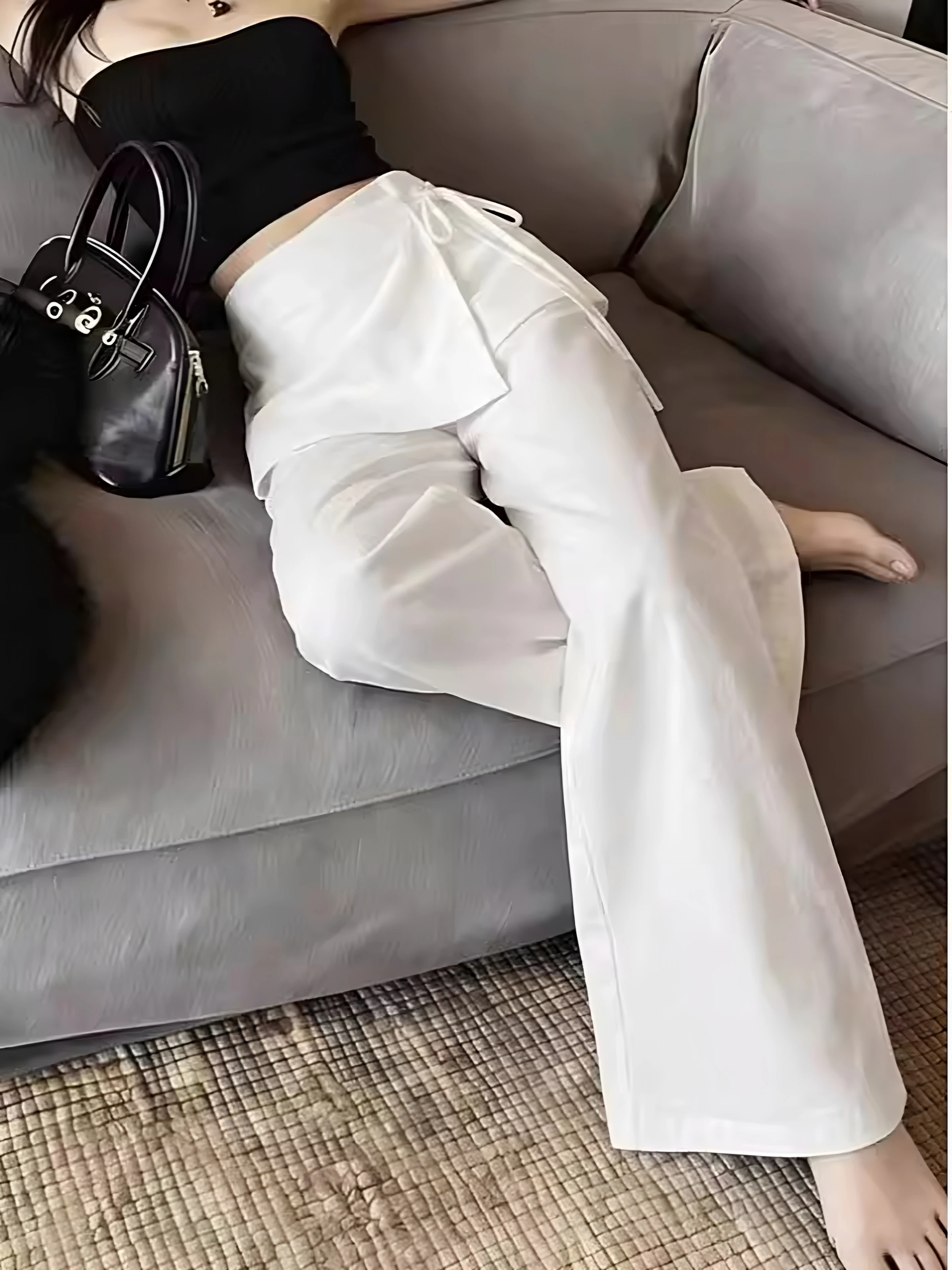 High Waist Wide Leg Pants Women's Summer Thin Simple Fashion Design Casual Pants Loose Fit Comfortable Straight Cut Trousers