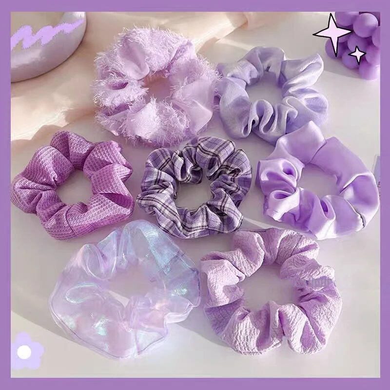 Modny kolor winogronowy Scrunchie Pack 7 sztuk/paczka kobiety śliczne akcesoria do włosów dziewczyny fioletowa seria zestaw gumek hurtownia opasek do włosów