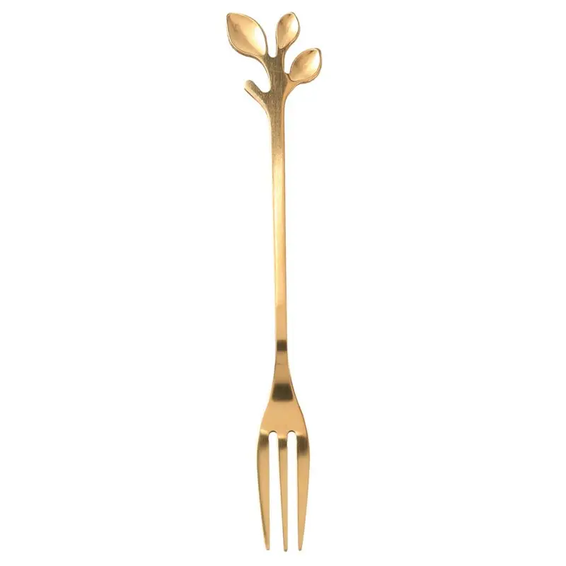DT19-Tableware Gold Leaf Coffee Spoon Fork,32 Pack(16 Spoons 16 Forks) Little Demitasse Espresso Spoon,4.7 Inches