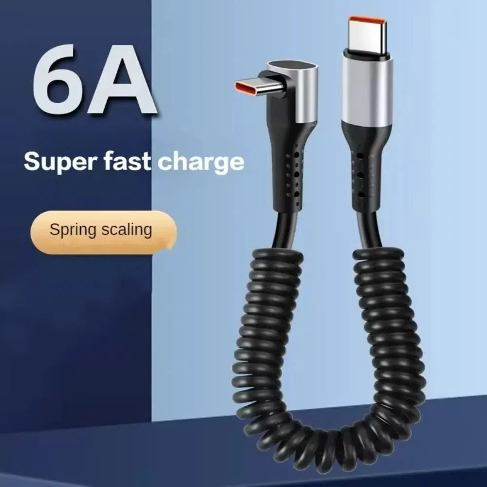 66w Schnell ladekabel 90 Grad Winkel 6a Typ c Ladele itung Feder gewinde körper Winkel Typ c bis Typ c Kabel Smartphone