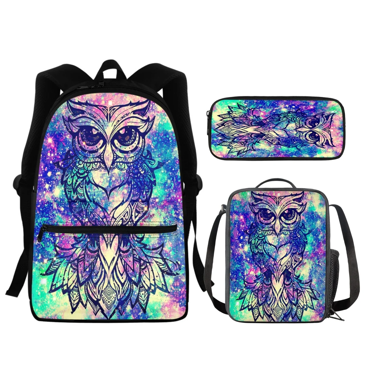 FORUDESIGNS-mochilas con dibujos de águila para estudiantes, estuche de lápices con atrapasueños, bolsas de almuerzo prácticas para acampar, mochilas escolares, 3 uds./Set