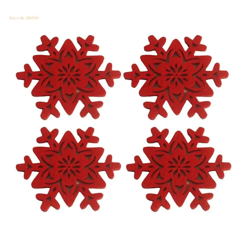 4pcs Christmas Snowflake Felt Table Protector Pad Heat Resistant Cup Mat Coffee Tea Placemat Kitchen Dropship