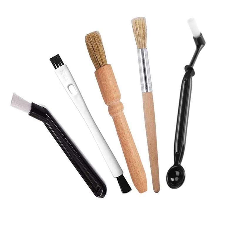 5Pcs Coffee Brush Set Espresso Brush Kit Include Wooden Coffee Grinder Machine Cleaning Brush and Nylon Espresso Brush