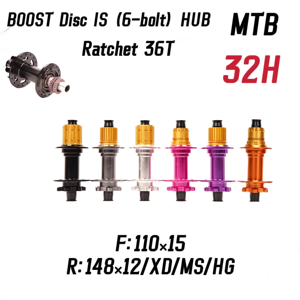 6 Colors Available Bicycle Wheel Hub Sealed Bearing 6 BBolt Disc Brake J-Bend 32 Hole BOOST MTB Wheel Hub HG XD MS 36T Ratchet
