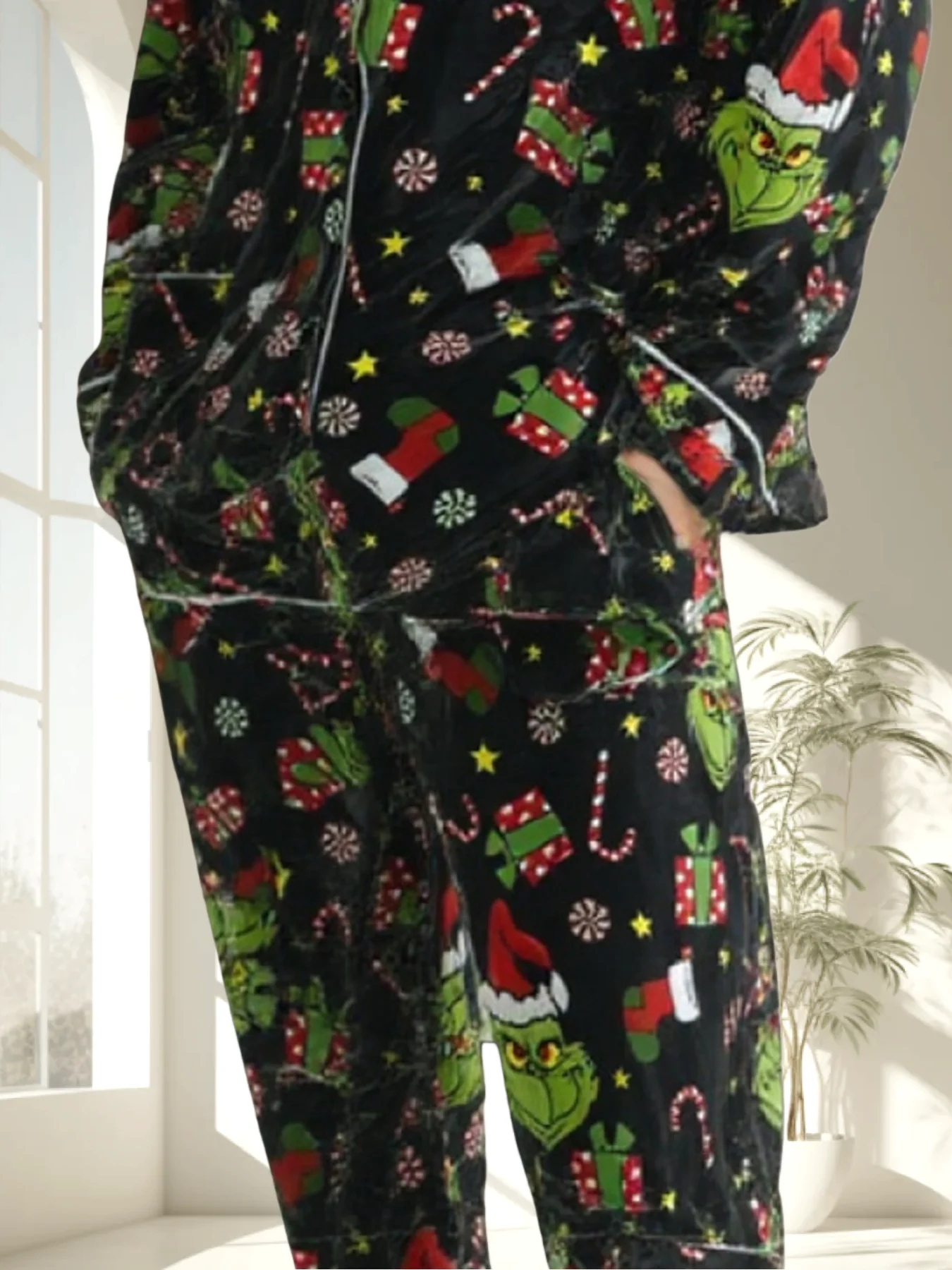 Camicia a maniche lunghe da uomo, set pigiama